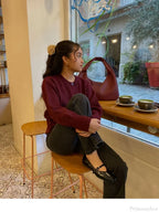 Wine Red Button Round Neck Cardigan image 4