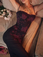 Wine Red Summer Sleeveless Lace Floral Print Backless Slim Ankle-Length Elegant Party Bodycon Dress image 3