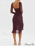 Wine Ruffle Stylish Midi Dress image 7