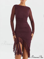 Wine Ruffle Stylish Midi Dress image 8