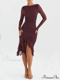 Wine Ruffle Stylish Midi Dress image 1