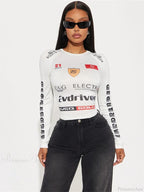 Winter Motor Style Letter Print Cyber Slim Knit Top image 6
