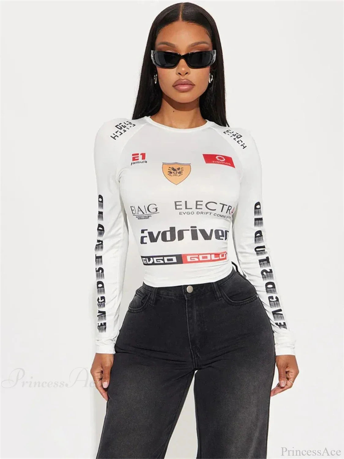 Winter Motor Style Letter Print Cyber Slim Knit Top image 6