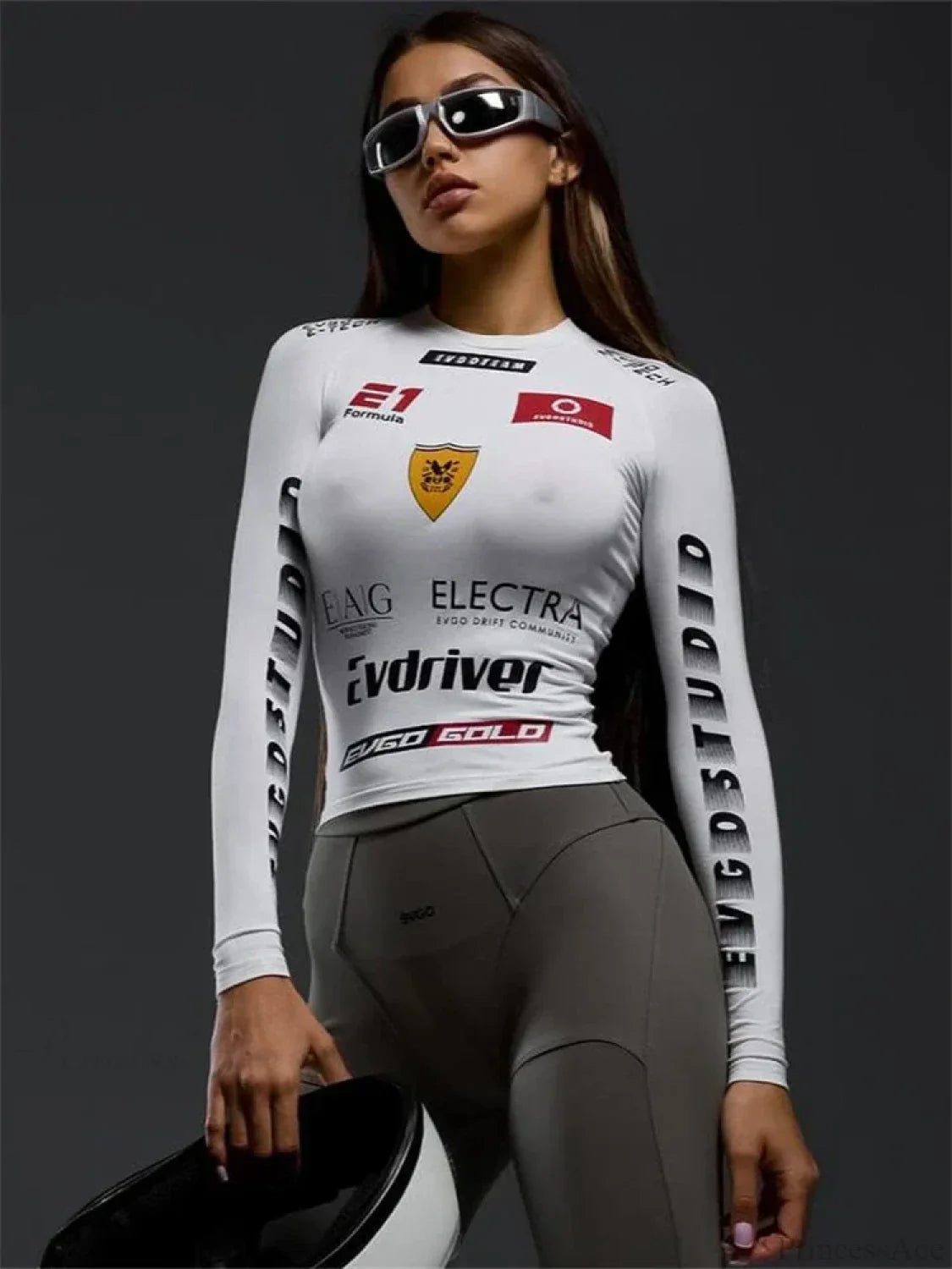 Winter Motor Style Letter Print Cyber Slim Knit Top image 3