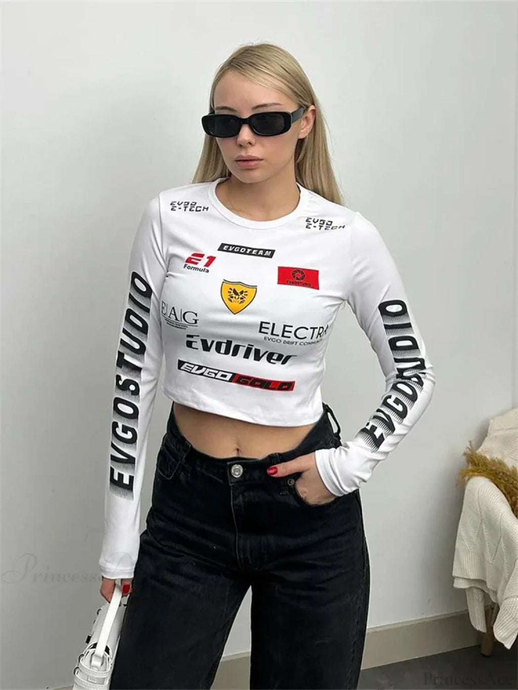 Winter Motor Style Letter Print Cyber Slim Knit Top image 5