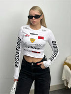Winter Motor Style Letter Print Cyber Slim Knit Top image 5