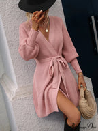 Winter Wrap Dress Women Long Sleeve Office Cardigan Tunic Solid Color image 14