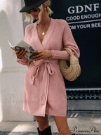 Winter Wrap Dress Women Long Sleeve Office Cardigan Tunic Solid Color image 13