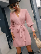Winter Wrap Dress Women Long Sleeve Office Cardigan Tunic Solid Color image 15