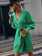 Winter Wrap Dress Women Long Sleeve Office Cardigan Tunic Solid Color image 12