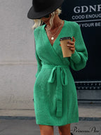 Winter Wrap Dress Women Long Sleeve Office Cardigan Tunic Solid Color image 11