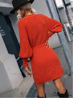 Winter Wrap Dress Women Long Sleeve Office Cardigan Tunic Solid Color image 9