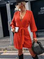 Winter Wrap Dress Women Long Sleeve Office Cardigan Tunic Solid Color image 7