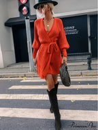 Winter Wrap Dress Women Long Sleeve Office Cardigan Tunic Solid Color image 6