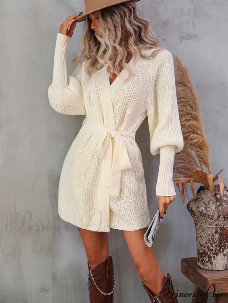 Winter Wrap Dress Women Long Sleeve Office Cardigan Tunic Solid Color image 2