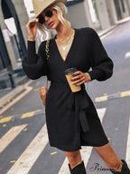 Winter Wrap Dress Women Long Sleeve Office Cardigan Tunic Solid Color image 19