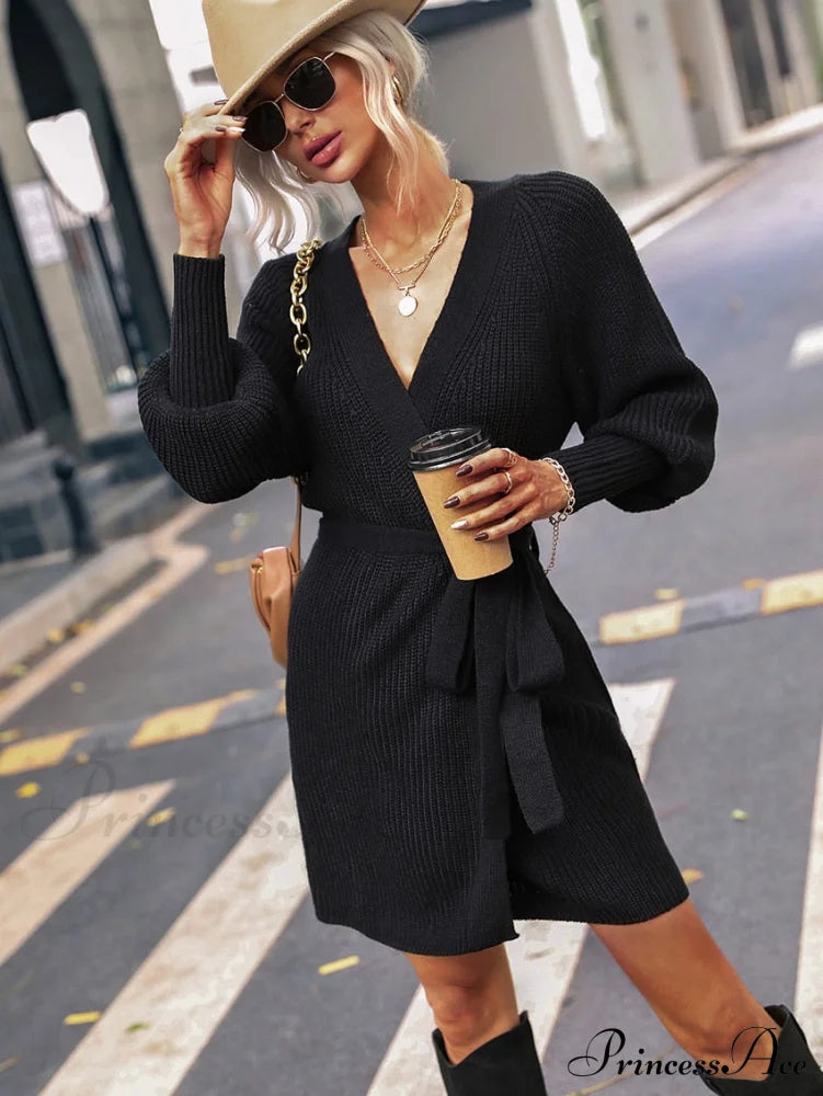 Winter Wrap Dress Women Long Sleeve Office Cardigan Tunic Solid Color image 19