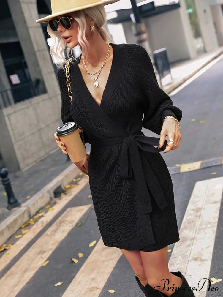 Winter Wrap Dress Women Long Sleeve Office Cardigan Tunic Solid Color image 18