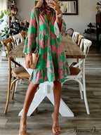 with Arm Long Gown Leaves Full-Length Tiered Print image 7