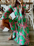 with Arm Long Gown Leaves Full-Length Tiered Print image 6