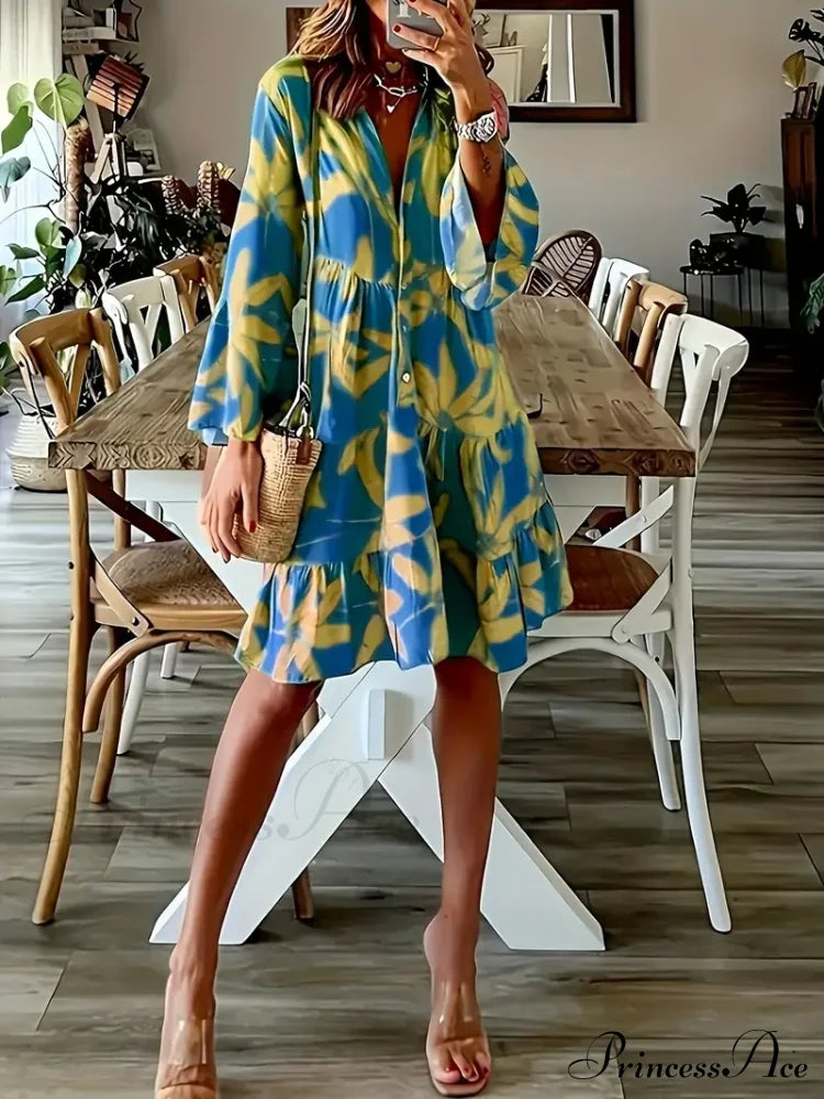 with Arm Long Gown Leaves Full-Length Tiered Print image 8