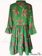 with Arm Long Gown Leaves Full-Length Tiered Print image 3