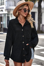 with Blouse Waffle-Knit Dropped Neck Collared Shoulder image 4