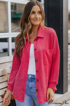 with Blouse Waffle-Knit Dropped Neck Collared Shoulder image 2