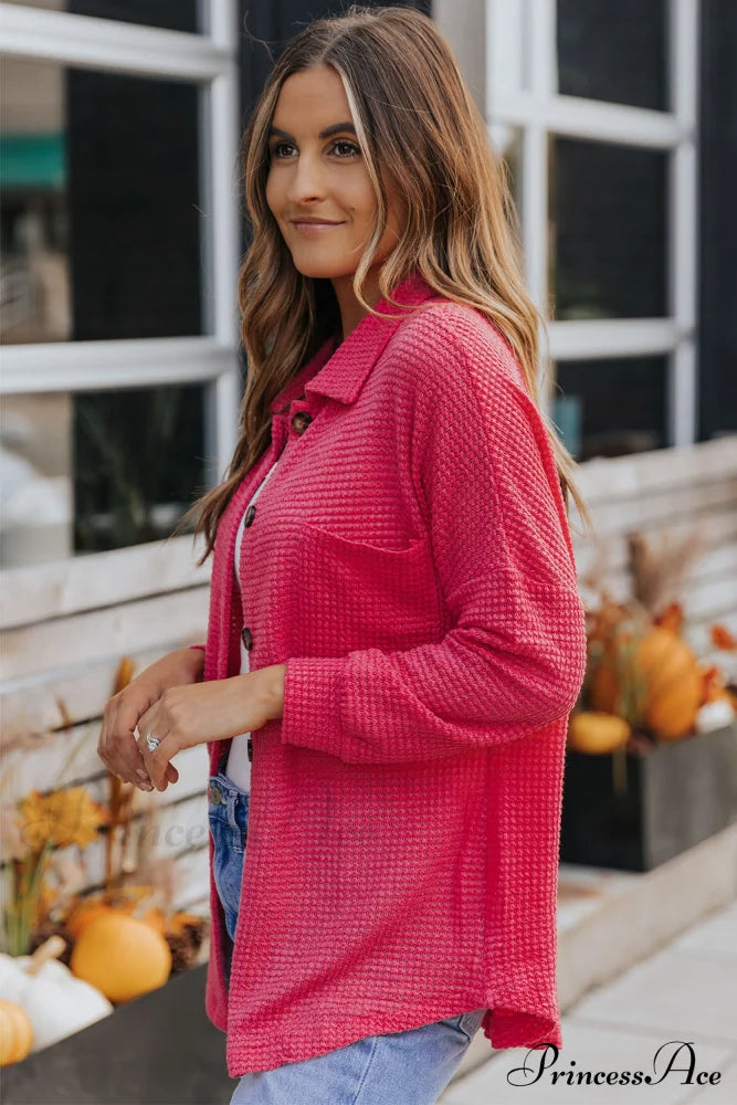 with Blouse Waffle-Knit Dropped Neck Collared Shoulder image 3