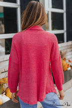 with Blouse Waffle-Knit Dropped Neck Collared Shoulder image 1