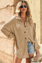 with Blouse Waffle-Knit Dropped Neck Collared Shoulder image 10