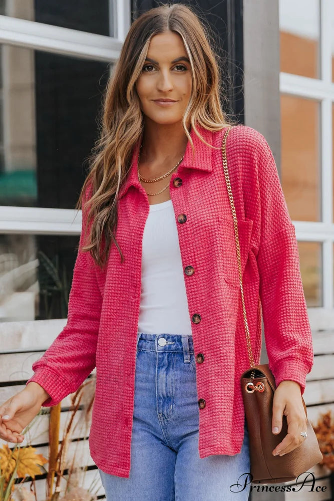 with Blouse Waffle-Knit Dropped Neck Collared Shoulder image 9