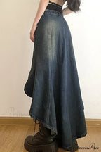 Distressed High Rise Denim Skirt image 2