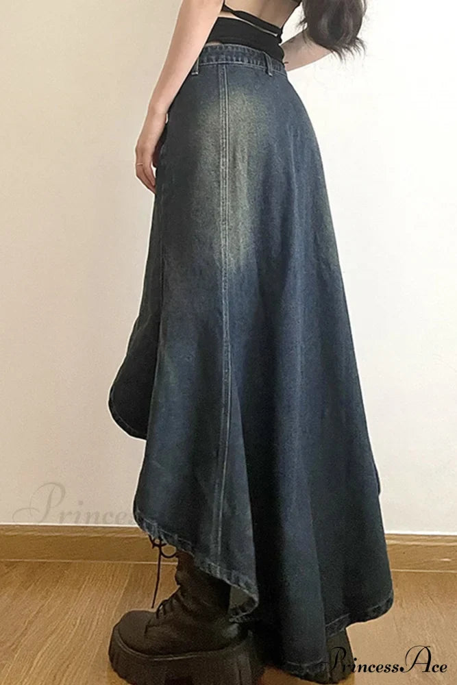 Distressed High Rise Denim Skirt image 2