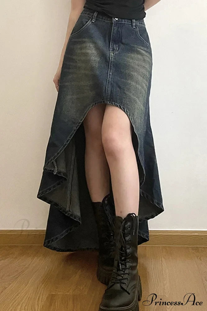 Distressed High Rise Denim Skirt image 3