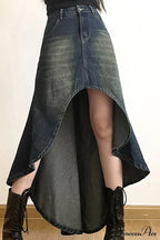 Distressed High Rise Denim Skirt image 1