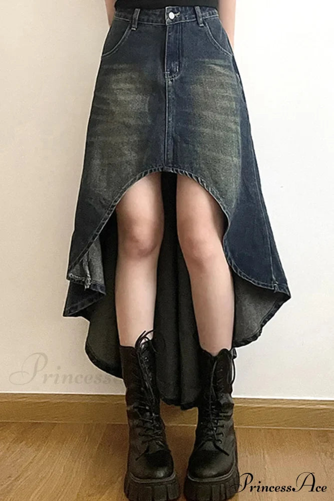 Distressed High Rise Denim Skirt image 4