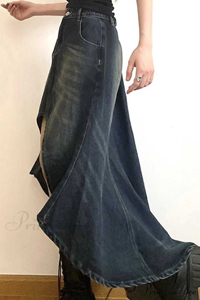 Distressed High Rise Denim Skirt image 5