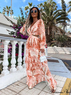 with Long Gown Bachelorette Design V-Neck Flowered Full-Length Sleeves image 7