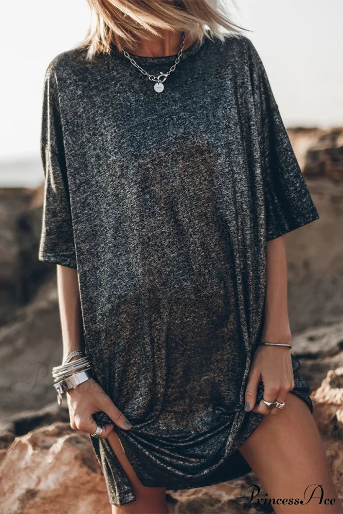 with Neck O Solid T-Shirt Casual Slit image 1