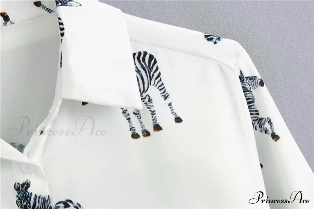 with Satin Blouse Design Arm - Long Women's Zebra Top image 25
