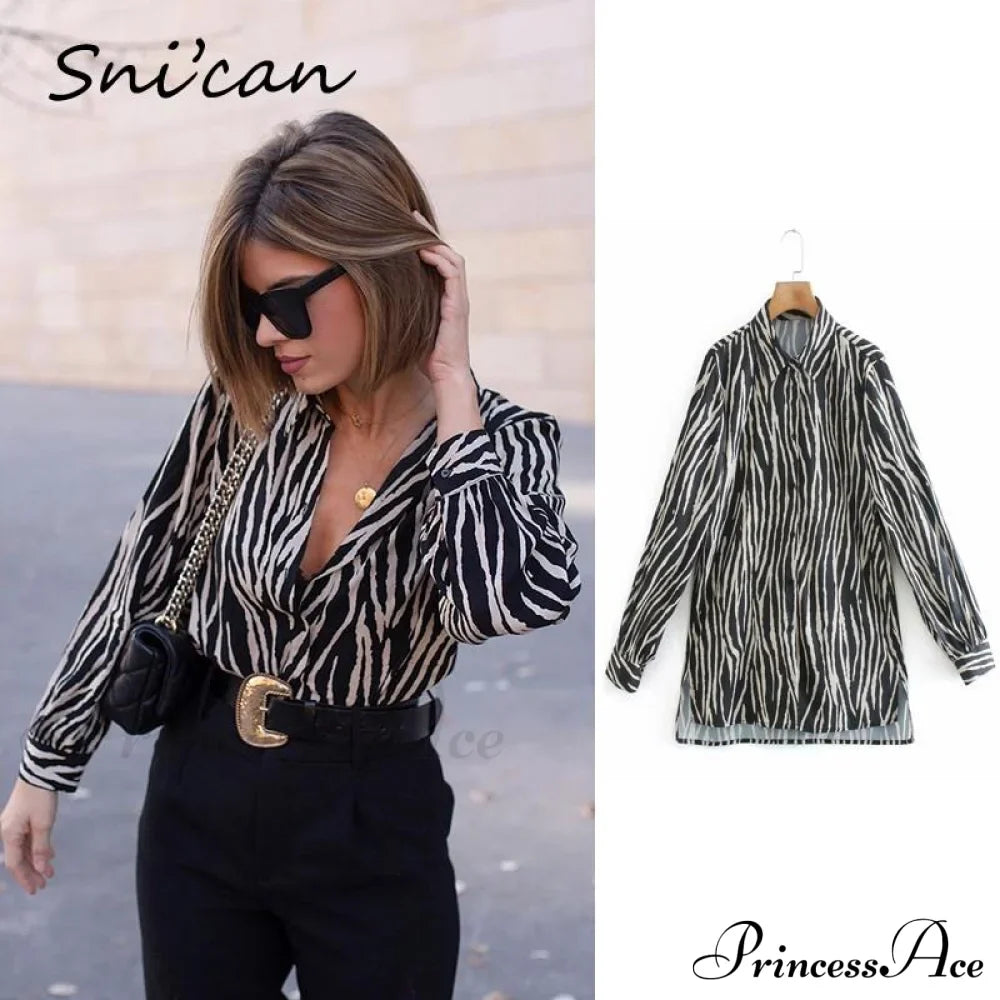 with Satin Blouse Design Arm - Long Women's Zebra Top image 13