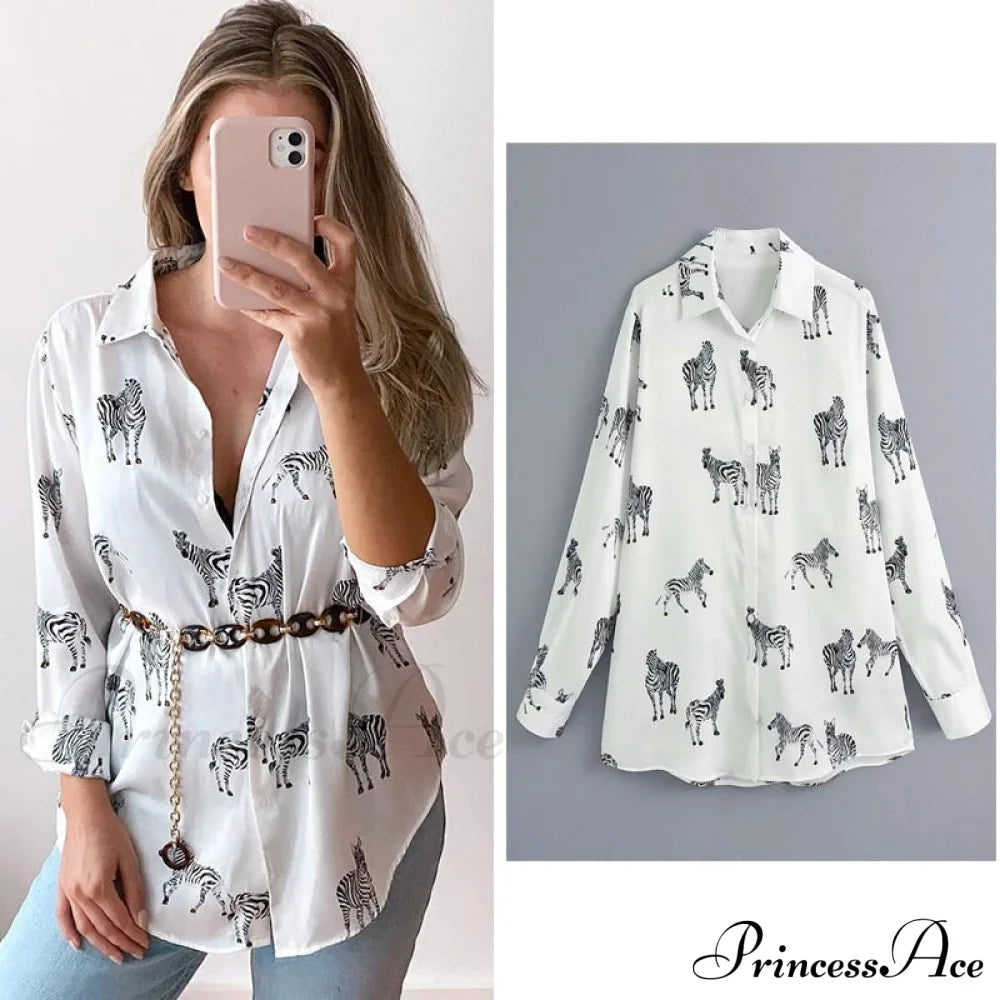 with Satin Blouse Design Arm - Long Women's Zebra Top image 14