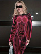 with Striped Long Body Shape Out Design Gown Cut Sleeves image 7