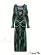 with Striped Long Body Shape Out Design Gown Cut Sleeves image 9