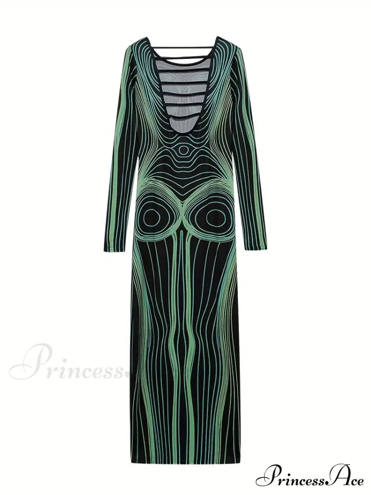 with Striped Long Body Shape Out Design Gown Cut Sleeves image 9