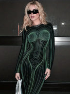 with Striped Long Body Shape Out Design Gown Cut Sleeves image 5