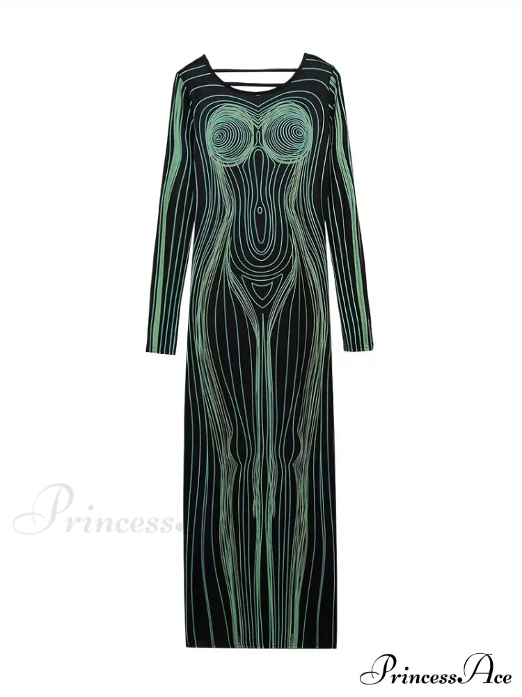 with Striped Long Body Shape Out Design Gown Cut Sleeves image 6