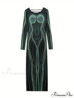 with Striped Long Body Shape Out Design Gown Cut Sleeves image 6