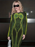 with Striped Long Body Shape Out Design Gown Cut Sleeves image 1